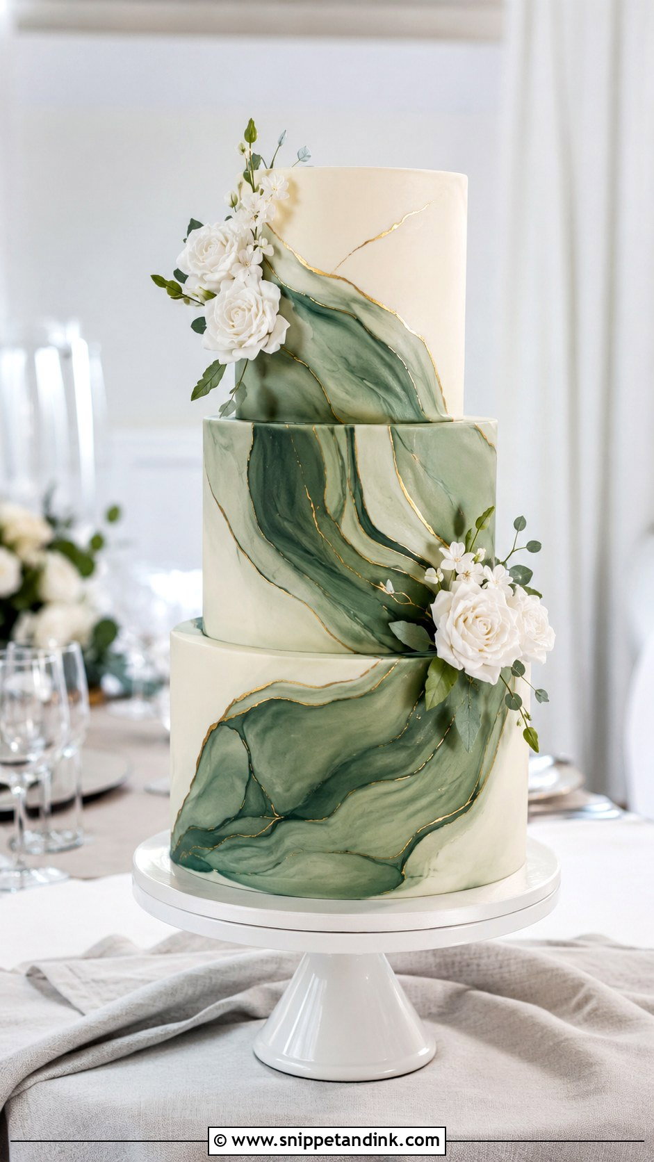 Green Marble Wedding Cake - Snippet and Ink - 25 Elegant Green Wedding Cake Ideas