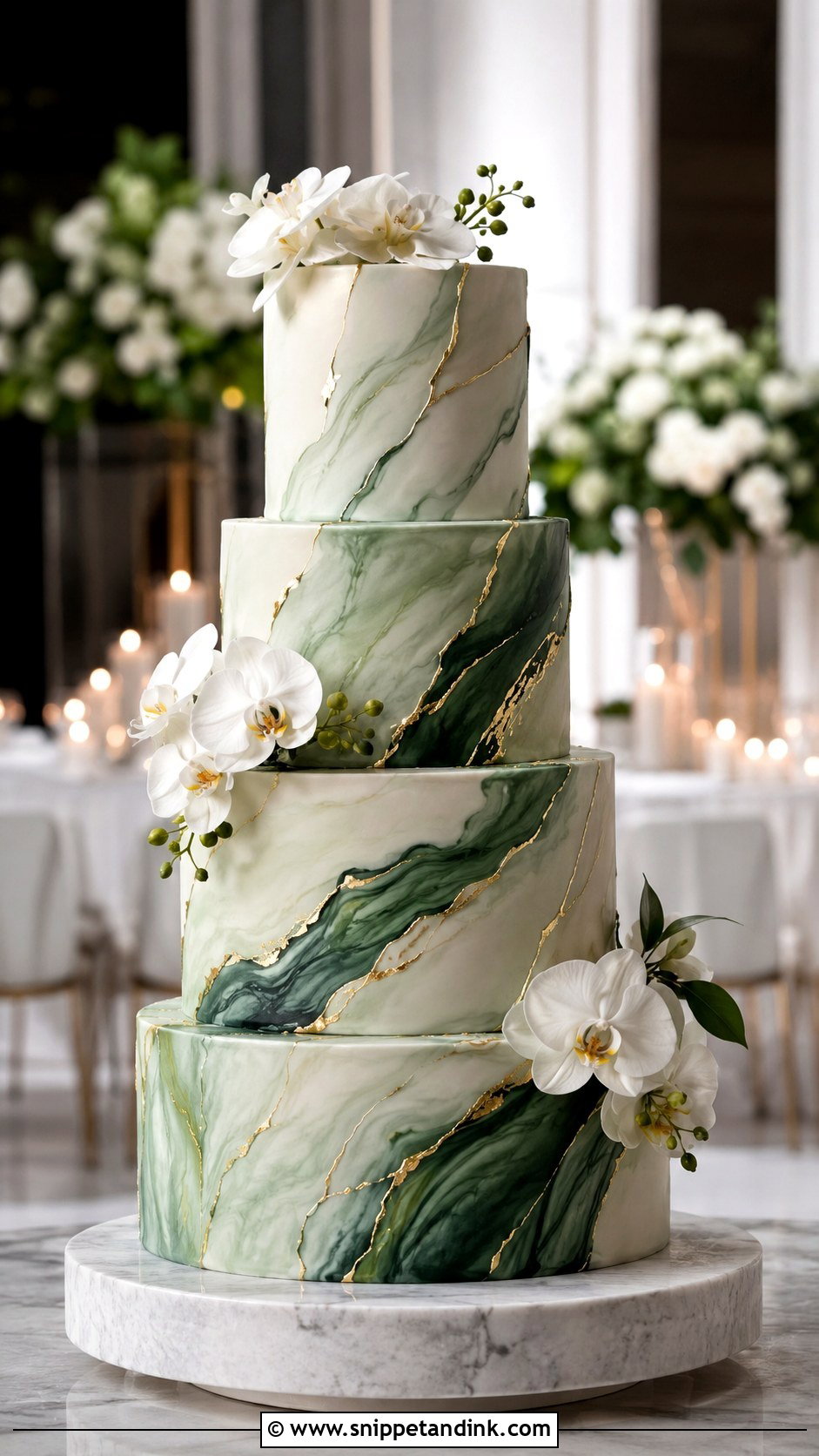 Green Marble Wedding Cake - Snippet and Ink - 20 Green Wedding Cake Ideas