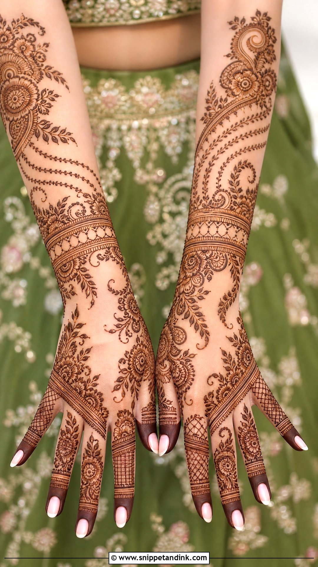 Green Mehndi Lehnga Design - Snippet and Ink - 25 Mehndi Lehnga Designs