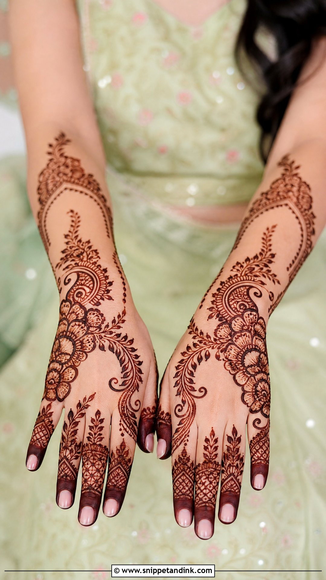 Green Mehndi Sharara Design - Snippet and Ink - 30 Mehndi Dress Design Ideas