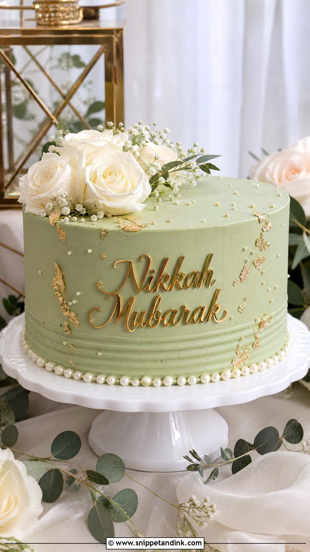 Green Nikkah Cake - Snippet and Ink - 25 Nikkah Cake Ideas