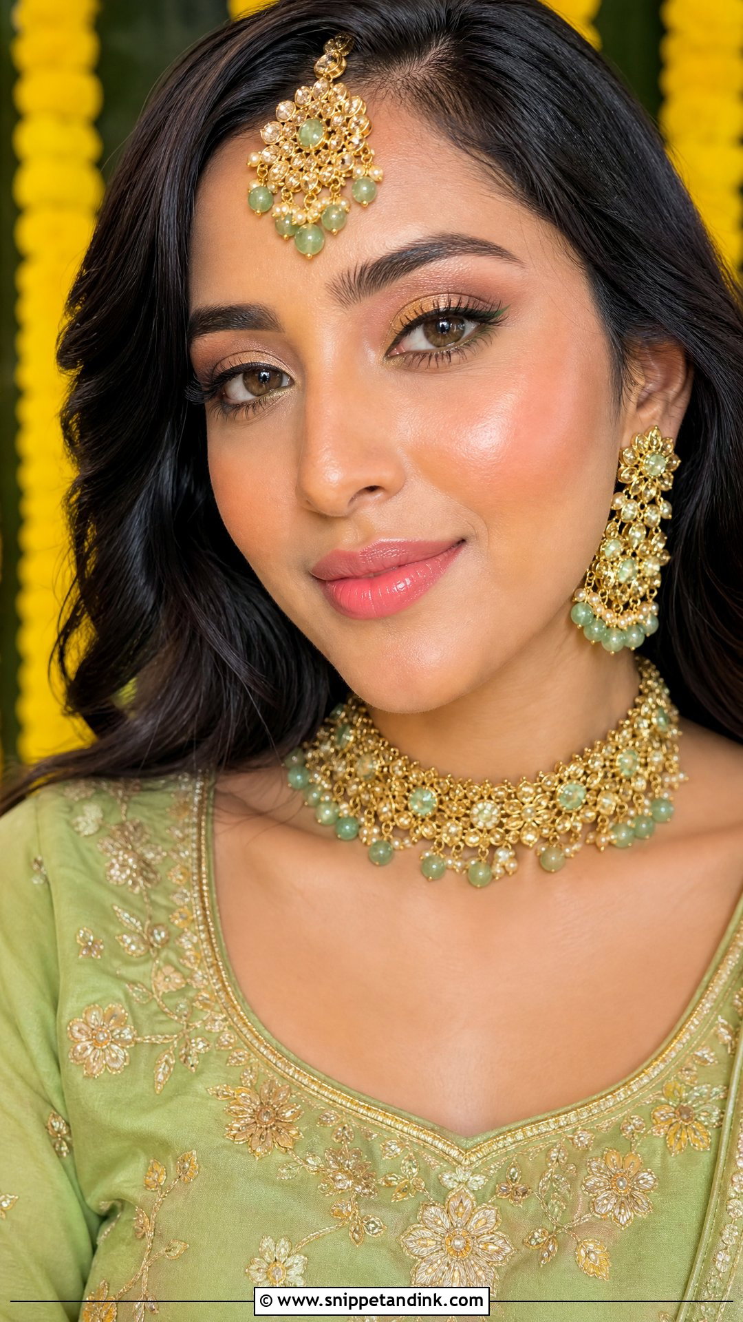 Green Outfit Haldi Bridal Makeup - Snippet and Ink - 25 Haldi Bridal Look Ideas