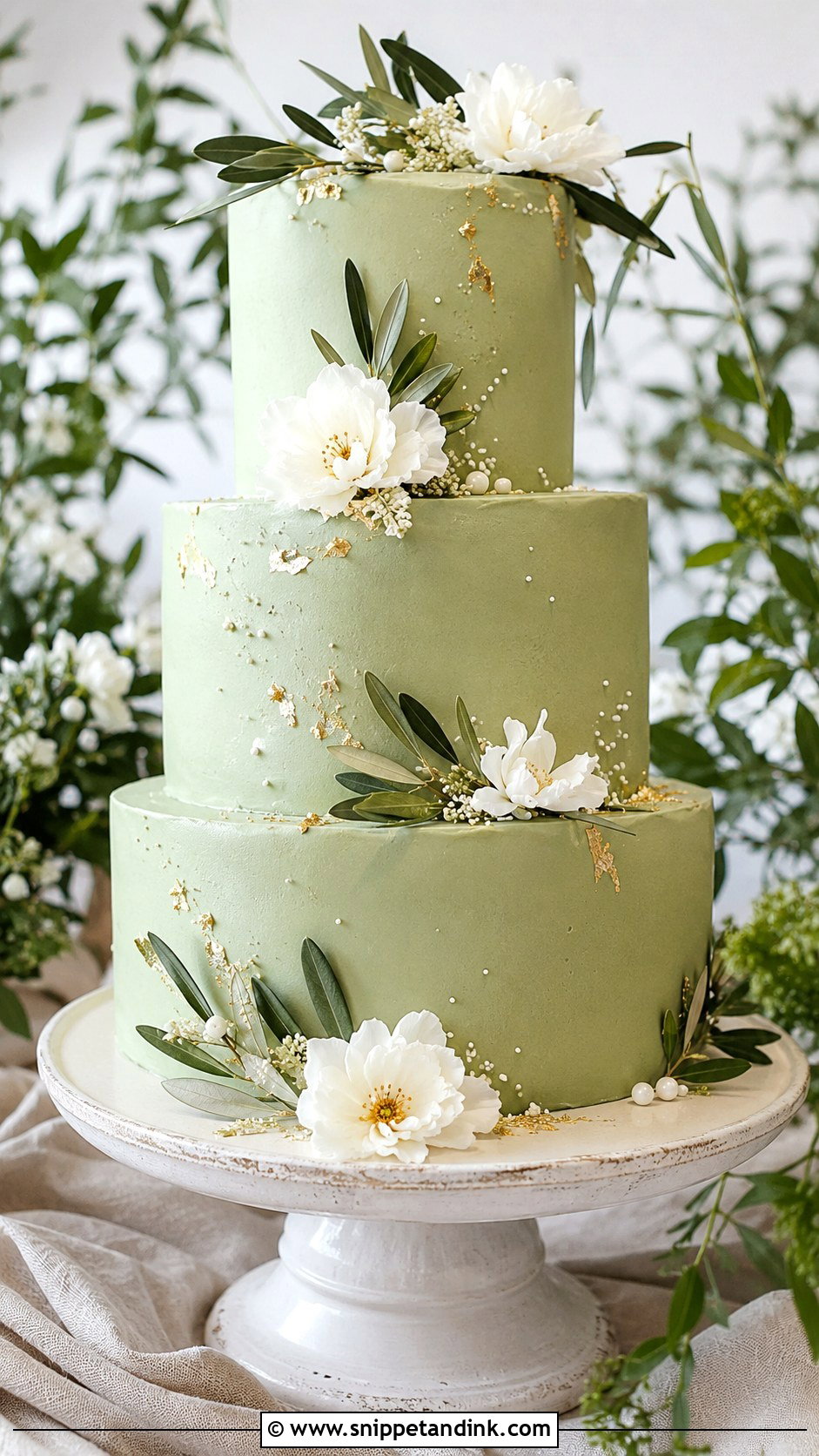 Green Tiered Wedding Cake - Snippet and Ink - 30 Tiered Wedding Cake Ideas