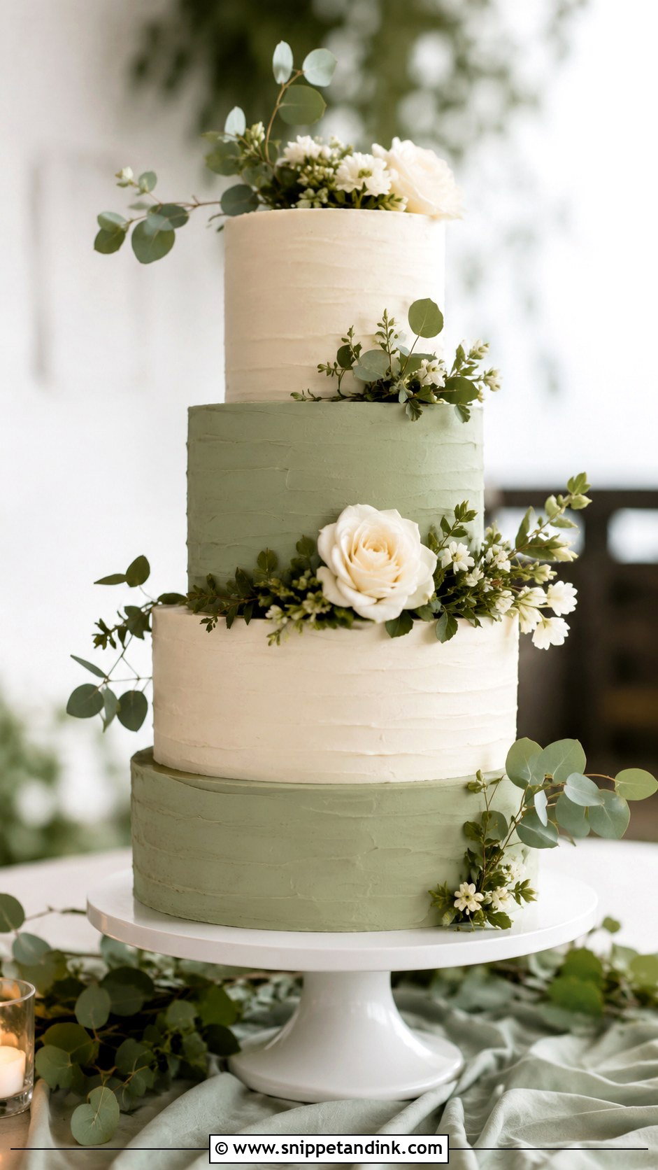 Green Wedding Cake With Eucalyptus - Snippet and Ink - 25 Elegant Green Wedding Cake Ideas