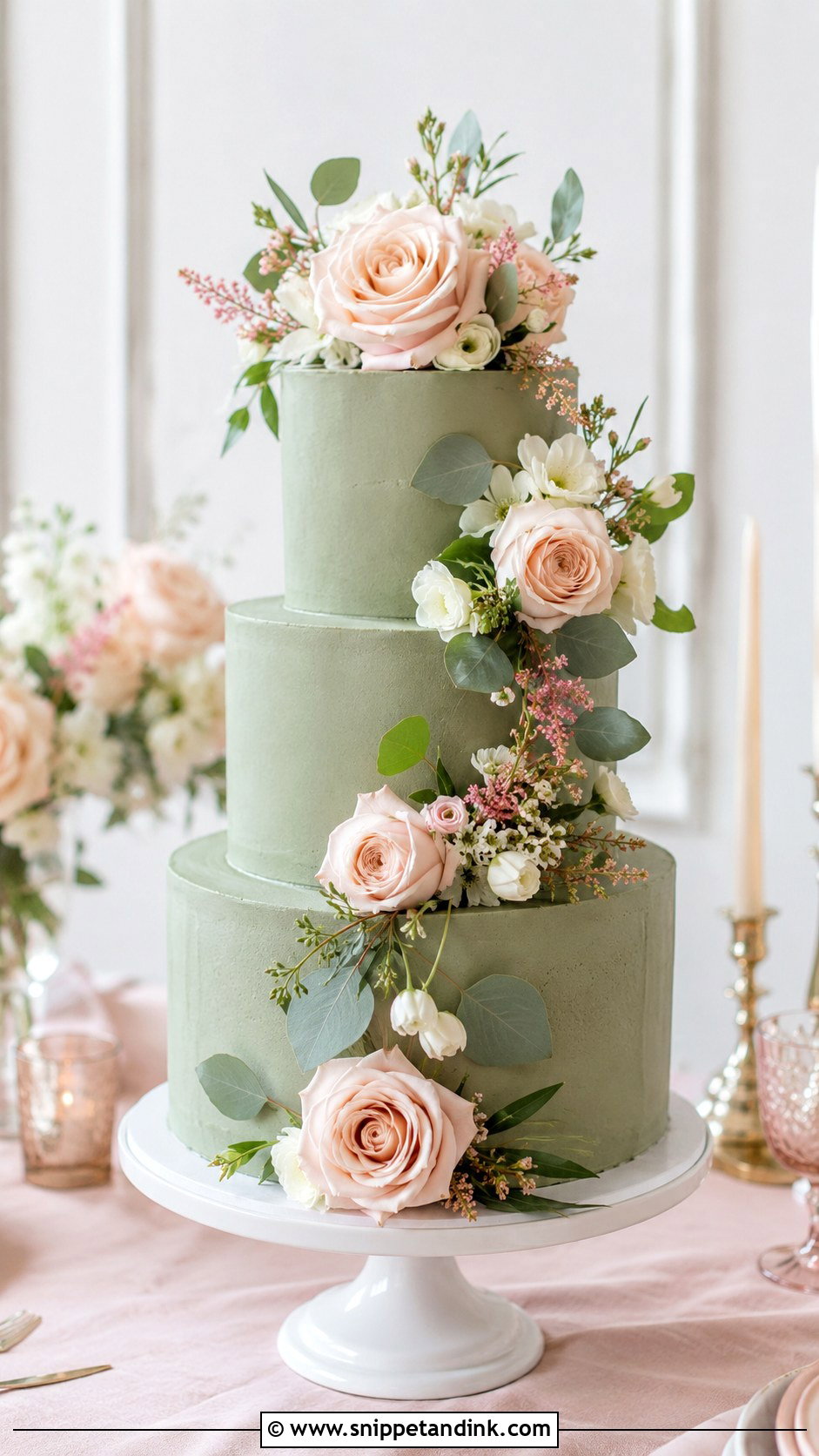 Green Wedding Cake With Flowers - Snippet and Ink - 20 Green Wedding Cake Ideas