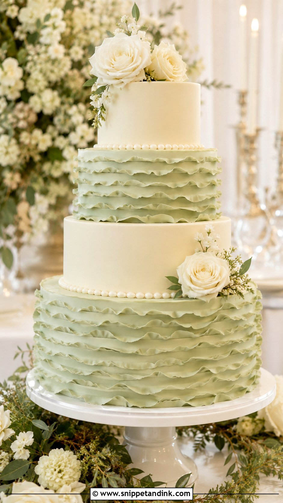 Green Wedding Cake With Ruffles - Snippet and Ink - 25 Elegant Green Wedding Cake Ideas