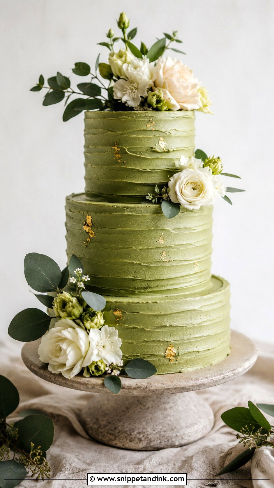 Green Wedding Cake With Textured Frosting - Snippet and Ink - 25 Elegant Green Wedding Cake Ideas