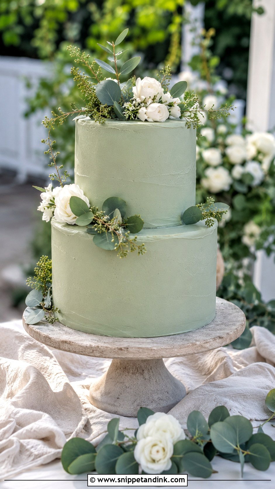 Green Wedding Cake on Pedestal - Snippet and Ink - 20 Wedding Cake Ideas on Pedestals