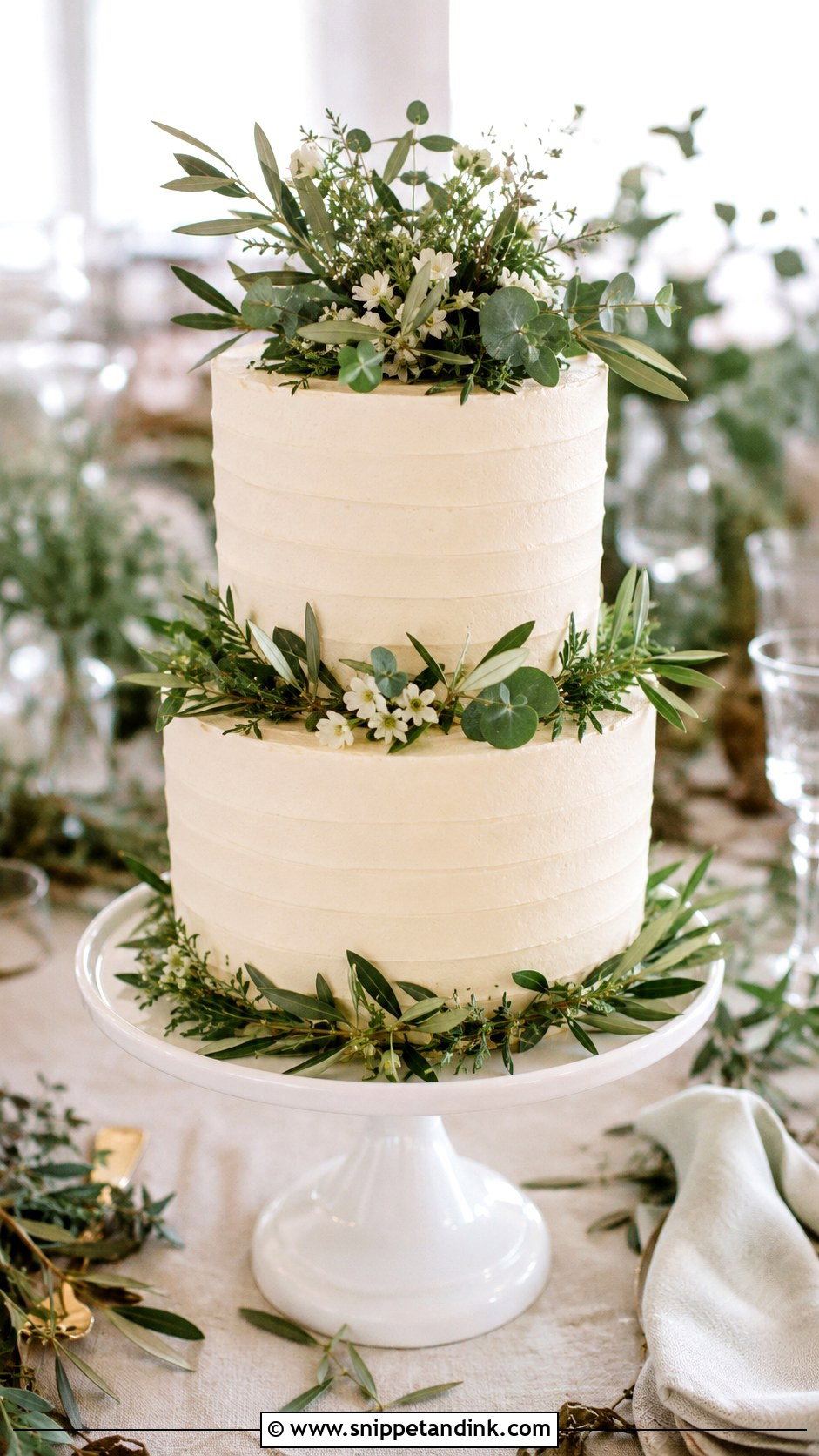 Greenery 2 Layer Wedding Cake - Snippet and Ink - 20 2 Layer Wedding Cake Ideas