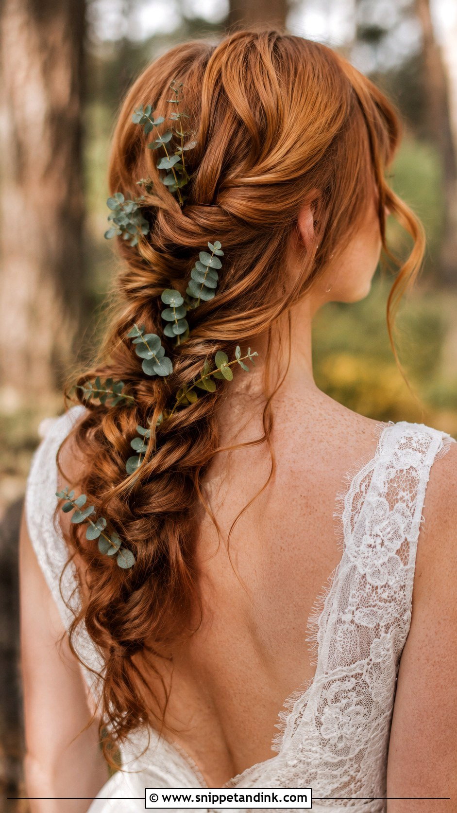 Greenery Accented Braid for Red Hair - Snippet and Ink - 25 Red Hair Wedding Hairstyles