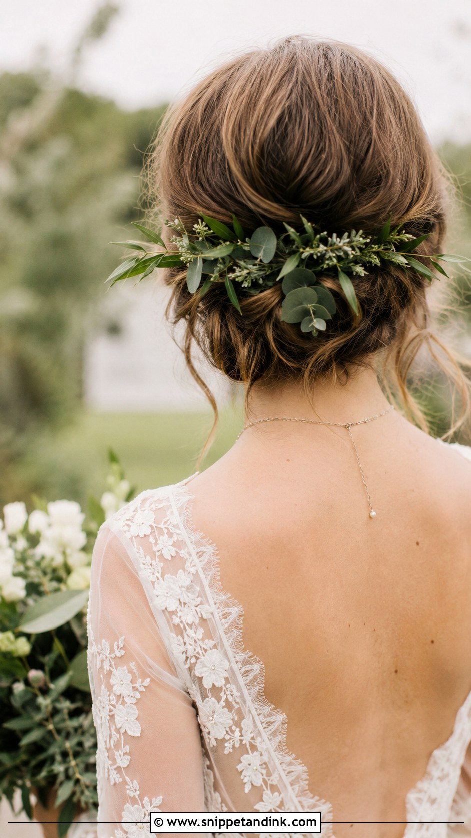 Greenery Bun for Wedding - Snippet and Ink - 20 Bridal Bun Hairstyle Ideas