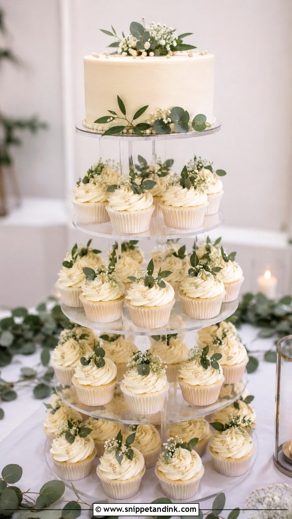 Greenery Cupcake Wedding Cake Tower - Snippet and Ink - 25 Elegant Cupcake Wedding Cake Ideas