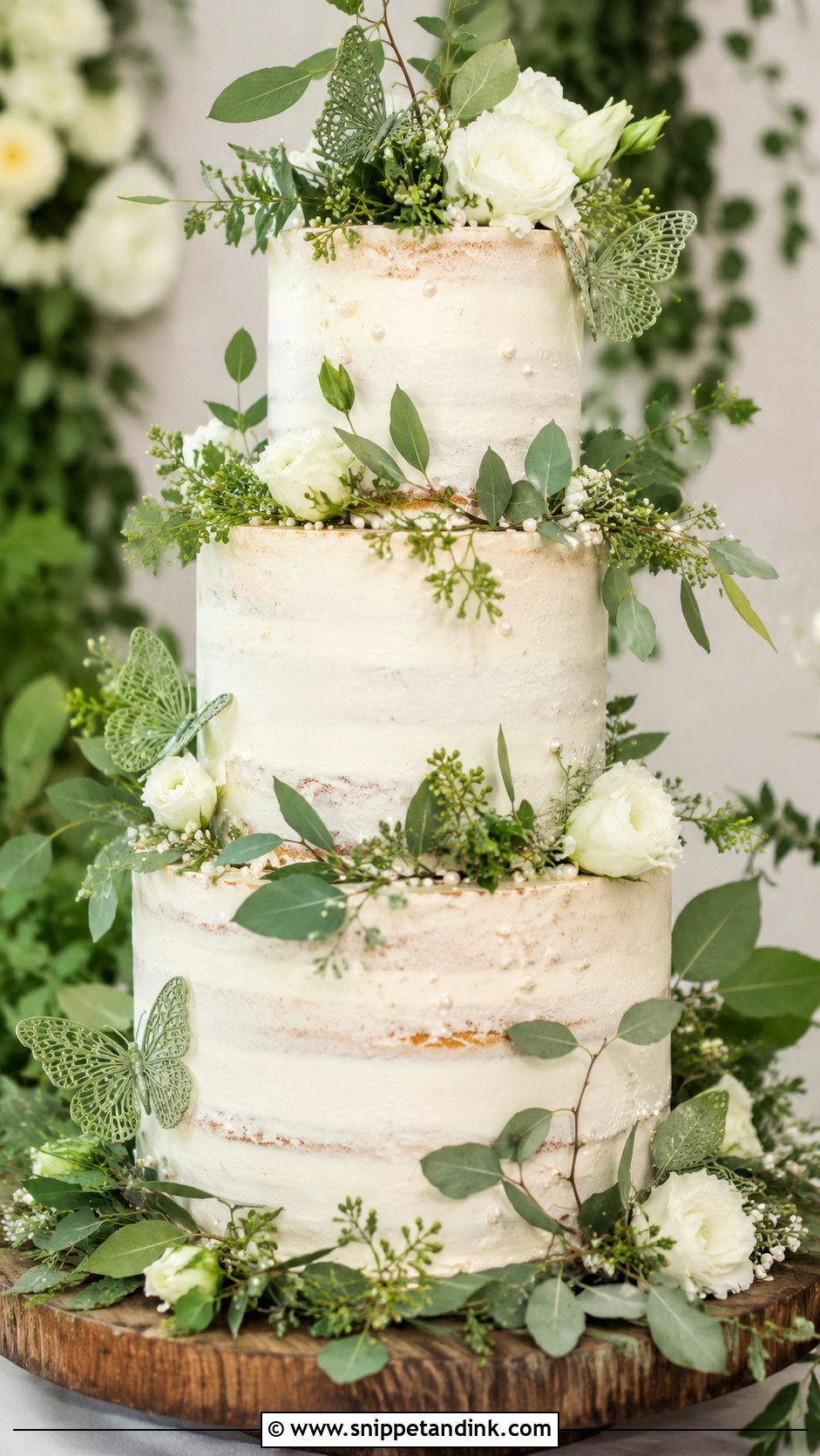 Greenery Flower Butterfly Wedding Cake - Snippet and Ink - 20 Flower Butterfly Cake Ideas for Wedding