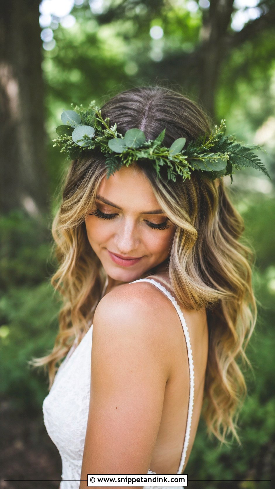 Greenery Flower Crown With Soft Waves - Snippet and Ink - 20 Flower Crown Wedding Hair Ideas