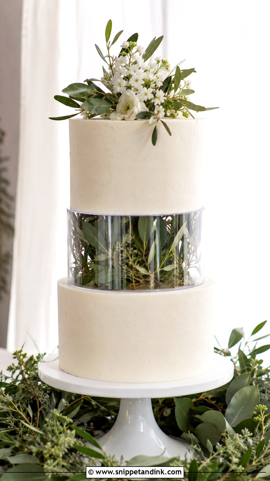 Greenery Spacer Wedding Cake - Snippet and Ink - 20 Wedding Cake Ideas with Spacers