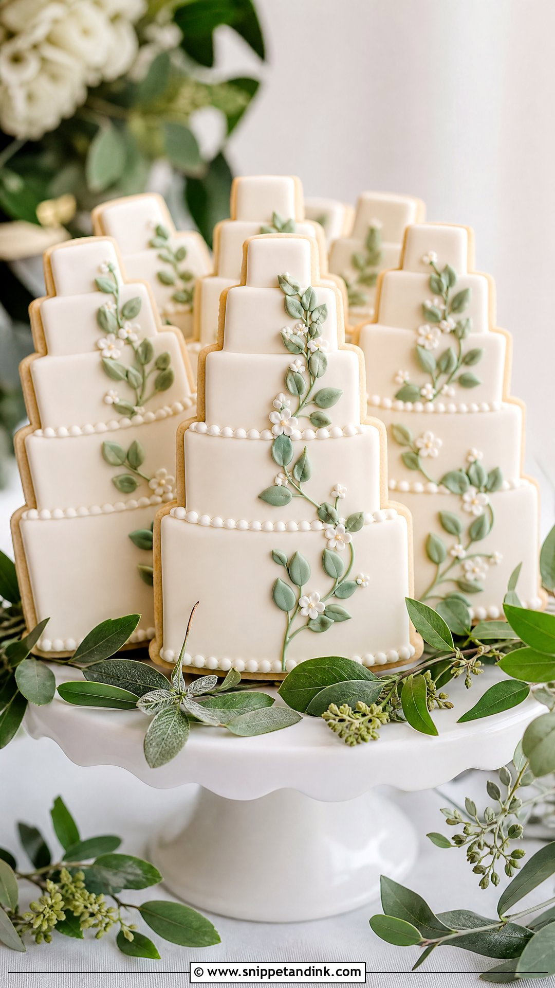 Greenery Wedding Cake Cookies - Snippet and Ink - 30 Wedding Cake Cookies