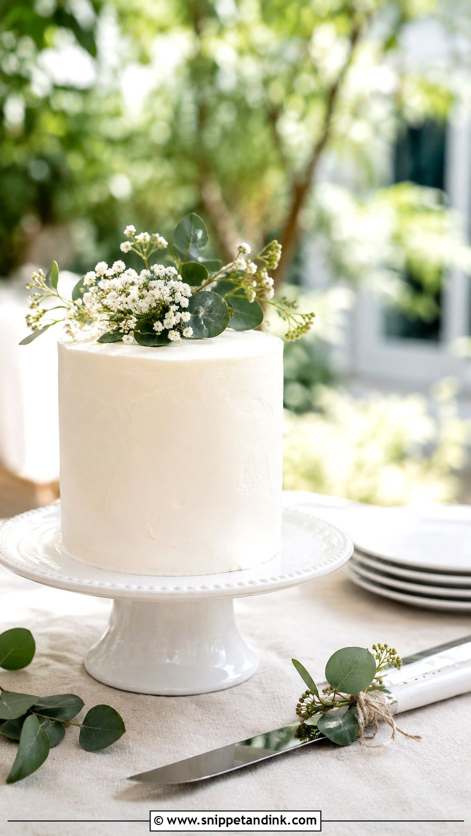 Greenery Wedding Cake Knife With Simple Wedding Cake - Snippet and Ink - 30 Wedding Cake Knife Decoration Ideas