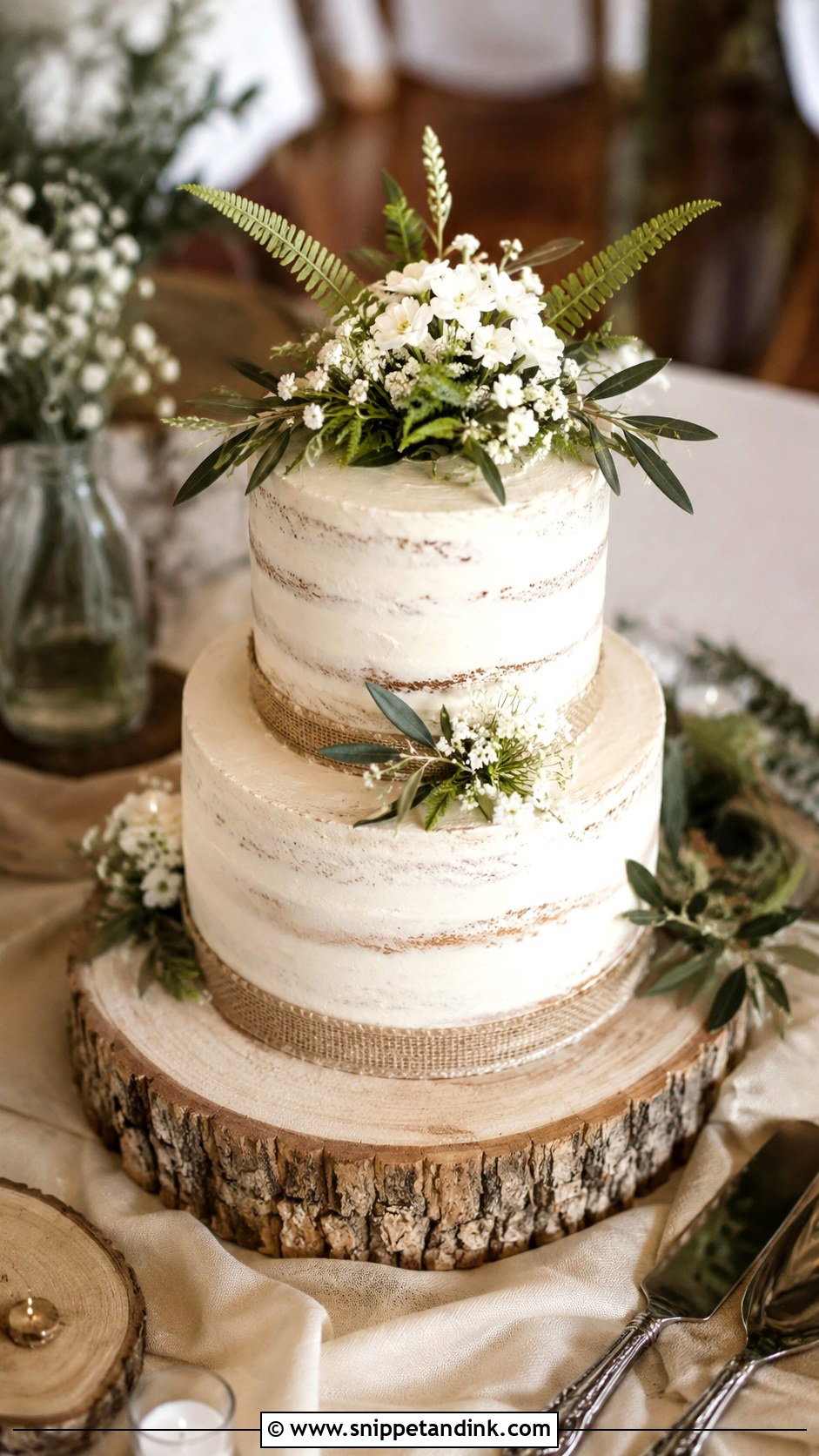 Greenery Wedding Cake With Burlap - Snippet and Ink - 25 Rustic Greenery Wedding Cake Ideas