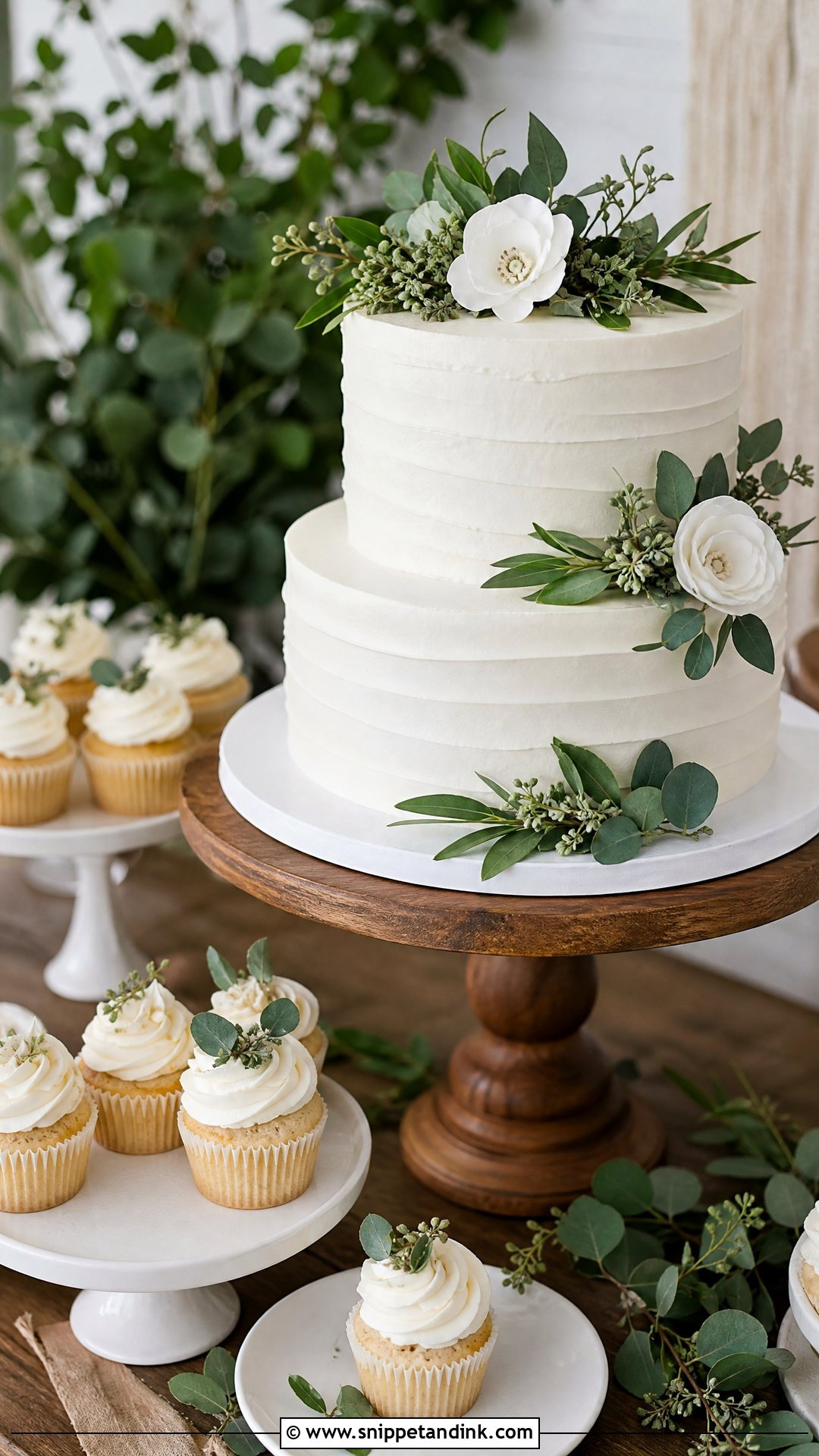 Greenery Wedding Cake With Cupcakes - Snippet and Ink - 20 Wedding Cake with Cupcakes