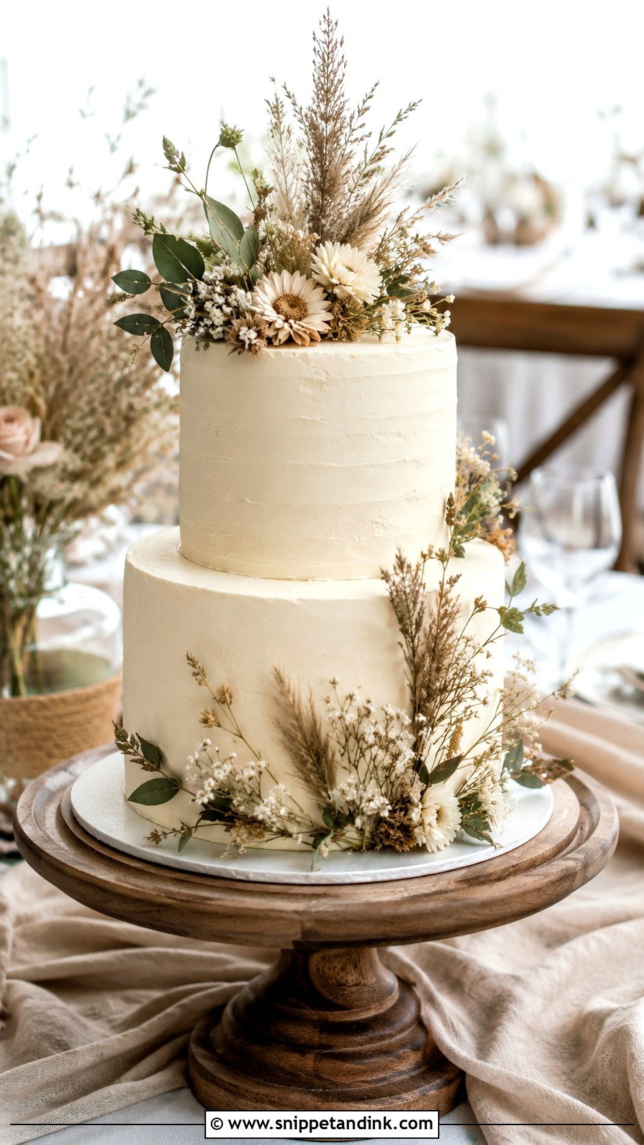 Greenery Wedding Cake With Dried Flowers - Snippet and Ink - 25 Rustic Greenery Wedding Cake Ideas