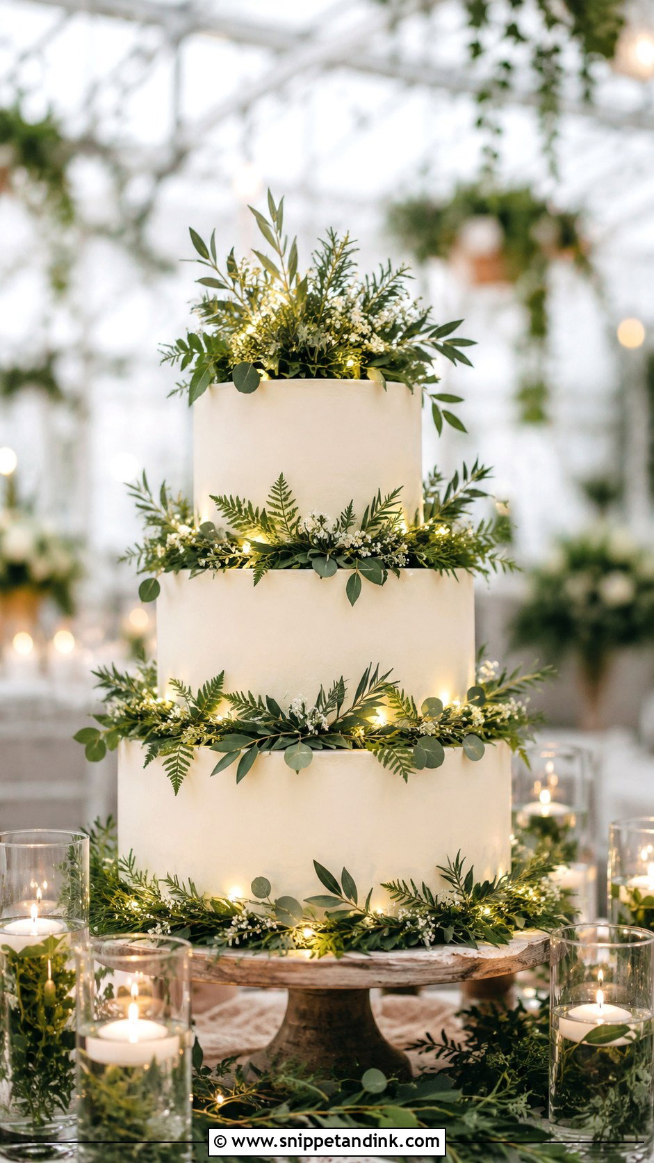 Greenery Wedding Cake With Fairy Lights - Snippet and Ink - 20 Wedding Cake Ideas with Fairy Lights