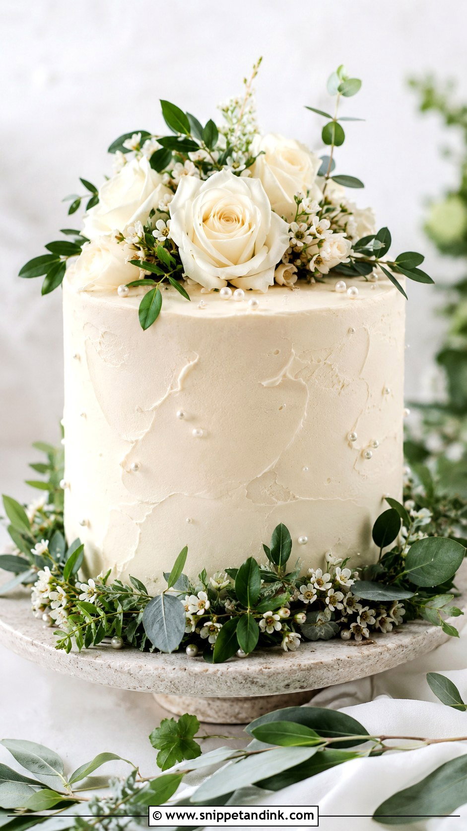 Greenery Wedding Cake With Flowers And Pearls - Snippet and Ink - 30 Wedding Cake Ideas with Flowers and Pearls