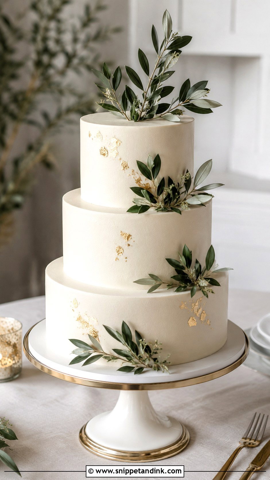 Greenery Wedding Cake With Gold Accents - Snippet and Ink - 20 Simple Wedding Cakes with Greenery