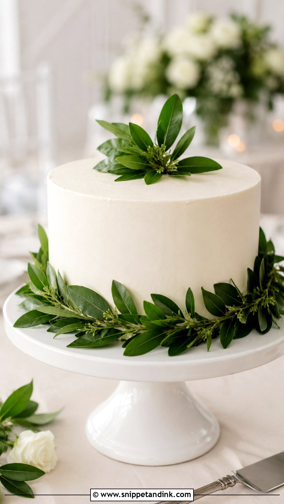 Greenery Wedding Cake With Laurel Wreath - Snippet and Ink - 20 Simple Wedding Cakes with Greenery