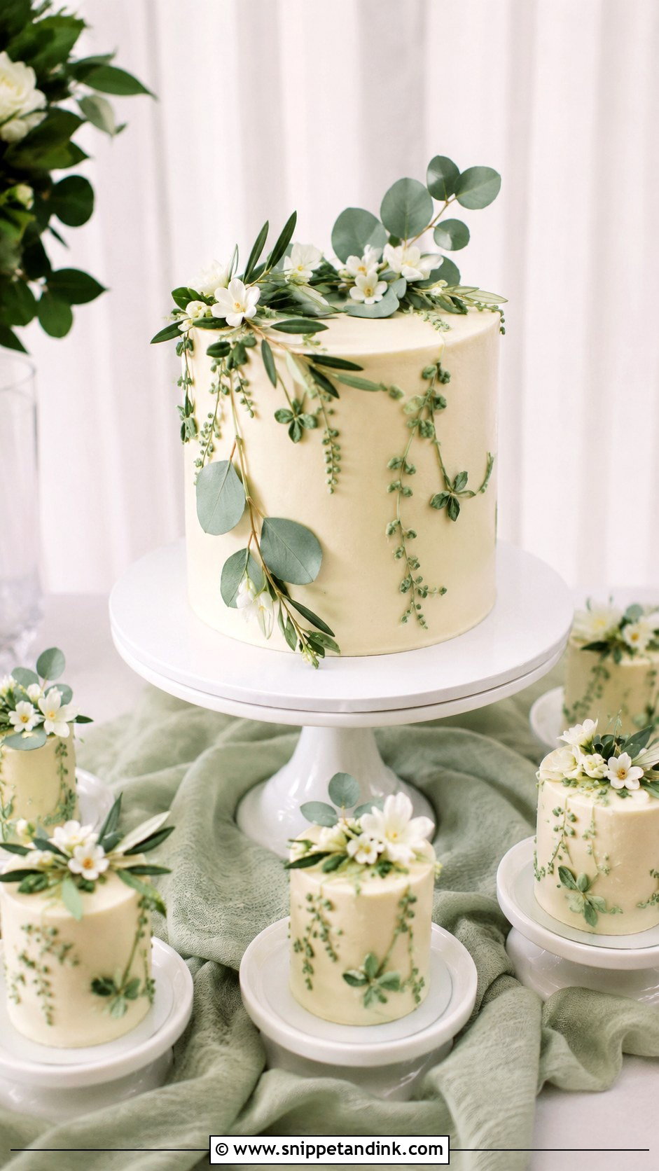 Greenery Wedding Cake With Mini Cakes - Snippet and Ink - 25 Wedding Cake with Mini Cakes