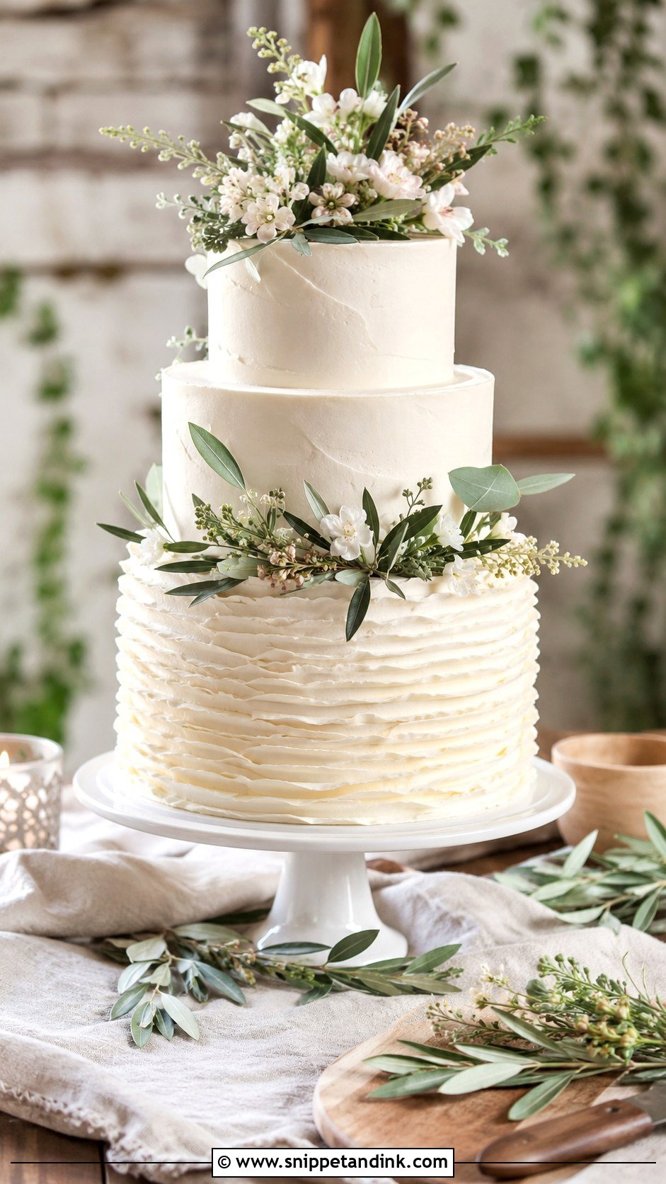 Greenery Wedding Cake With Ruffles - Snippet and Ink - 25 Rustic Greenery Wedding Cake Ideas