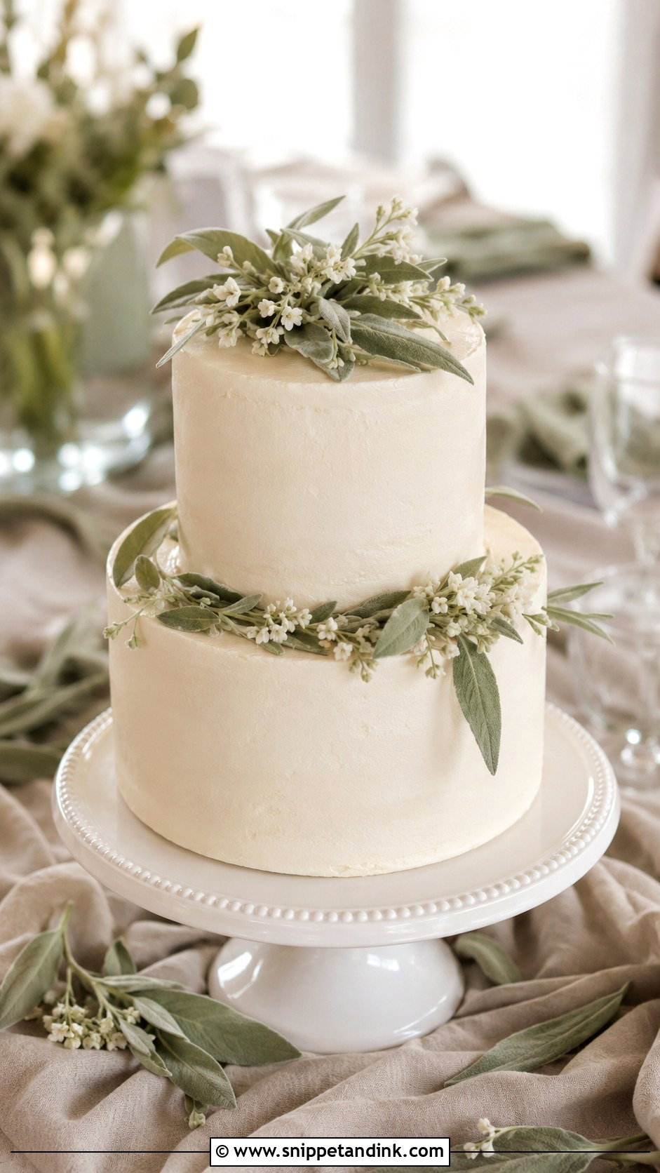 Greenery Wedding Cake With Sage Leaves - Snippet and Ink - 20 Simple Wedding Cakes with Greenery
