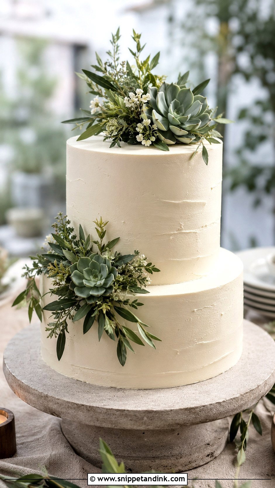 Greenery Wedding Cake With Succulents - Snippet and Ink - 25 Rustic Greenery Wedding Cake Ideas