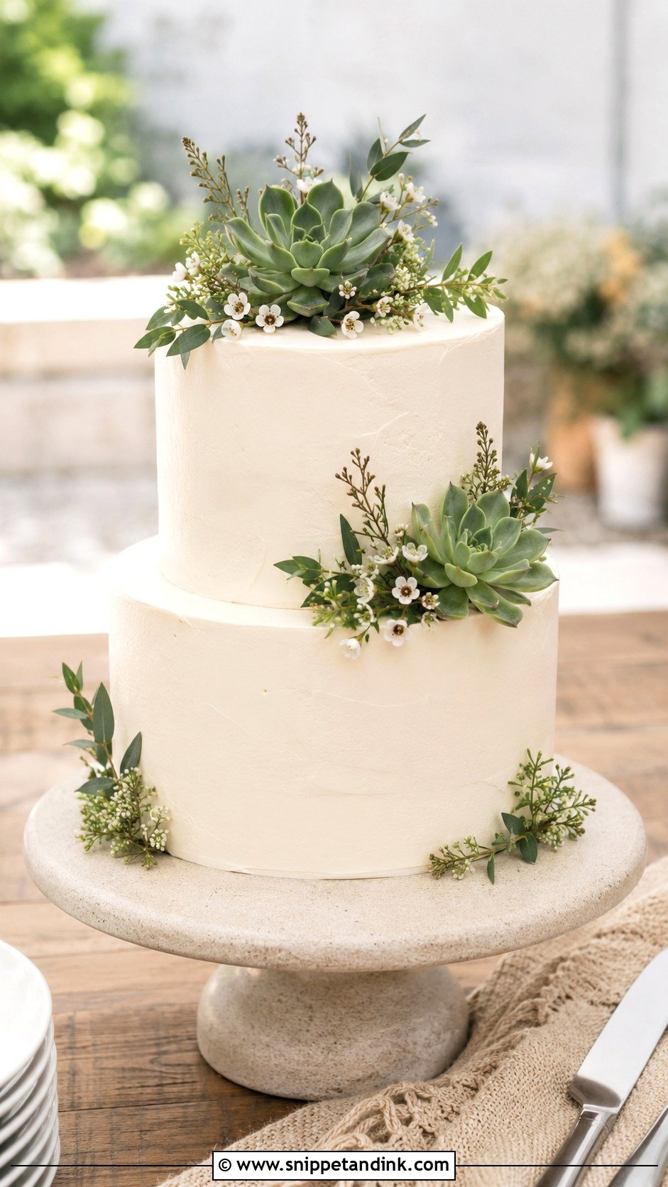 Greenery Wedding Cake With Succulents - Snippet and Ink - 20 Simple Wedding Cakes with Greenery