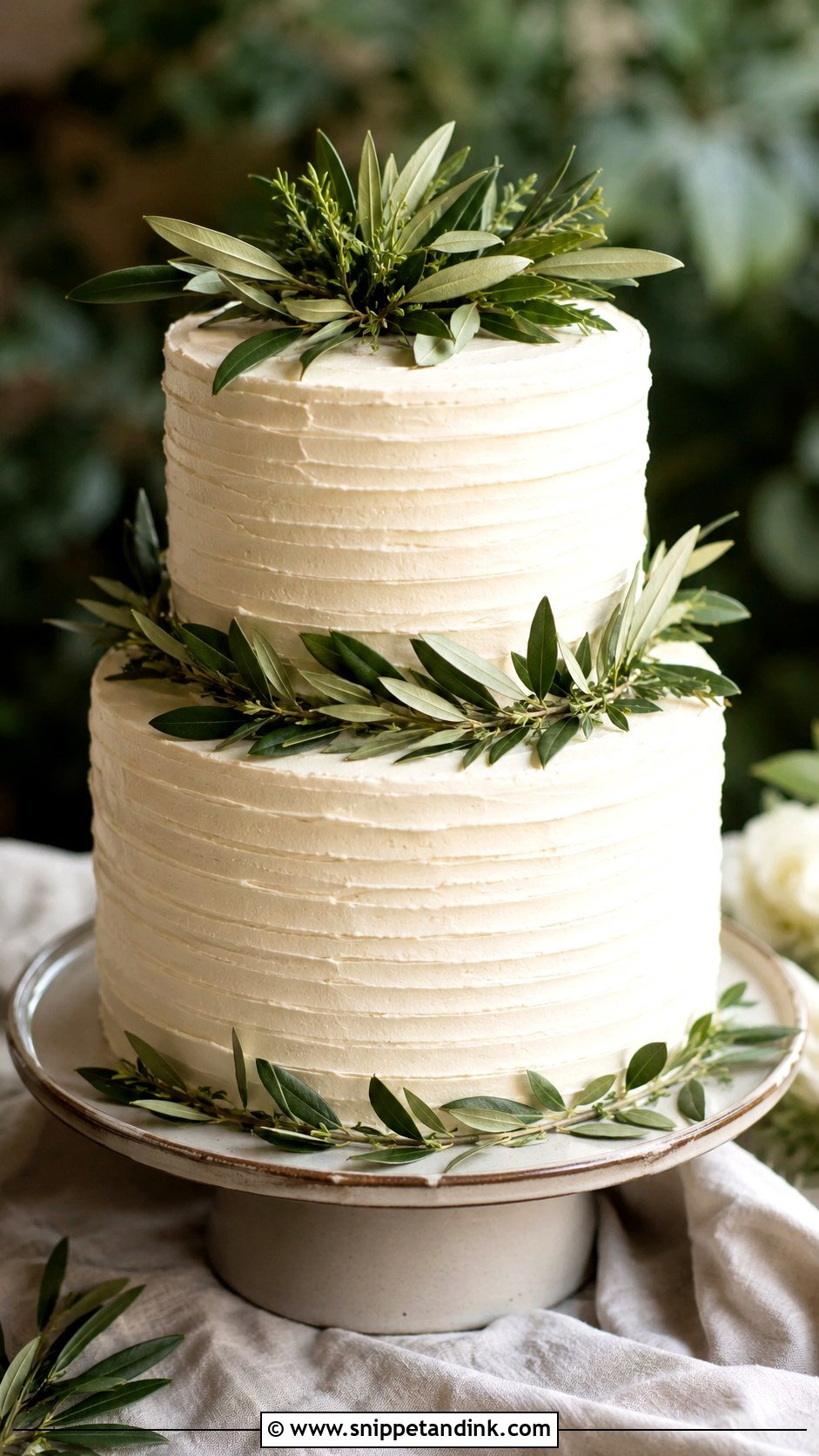Greenery Wedding Cake With Textured Buttercream - Snippet and Ink - 20 Simple Wedding Cakes with Greenery