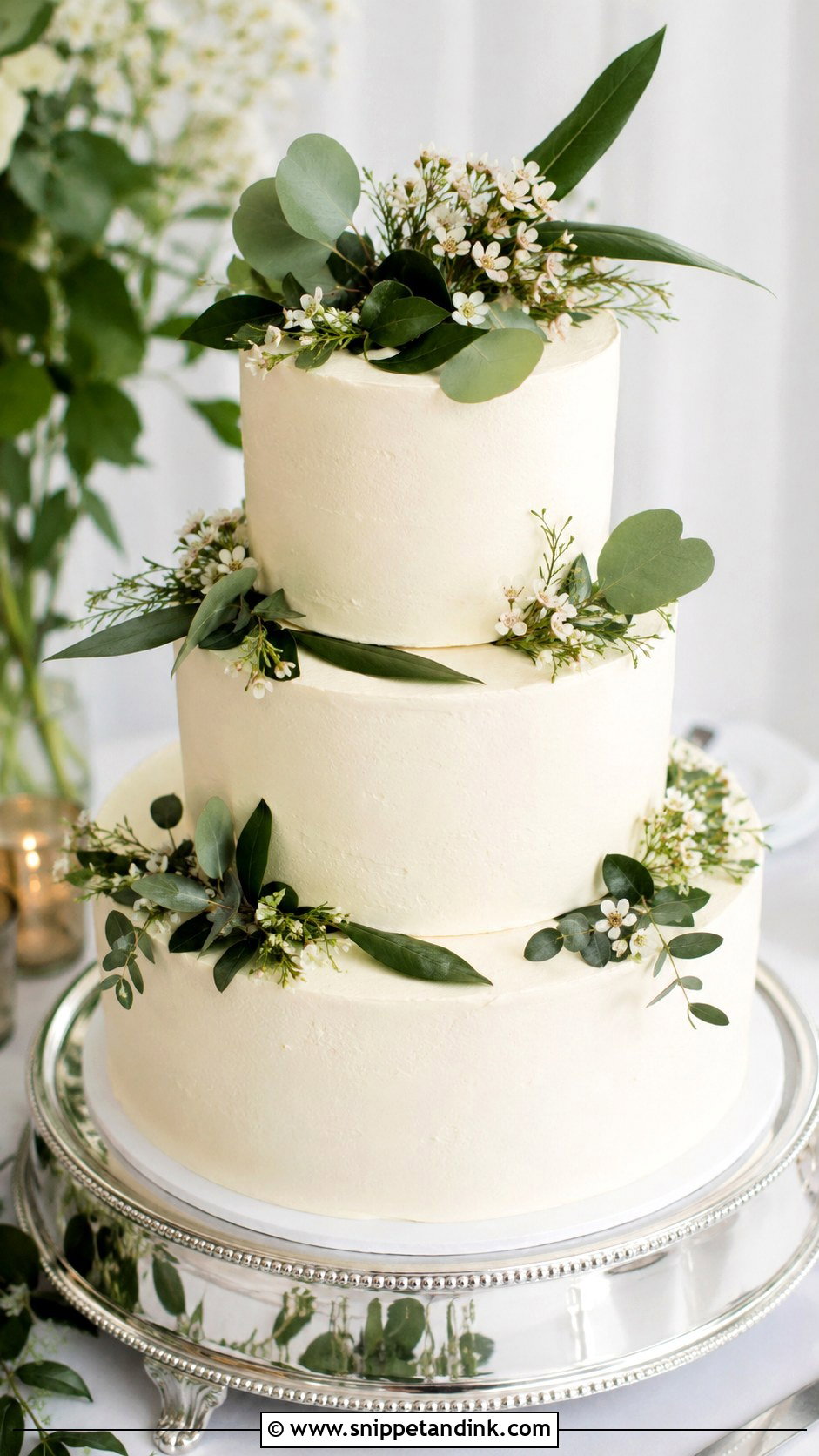 Greenery Wedding Cake With White Buttercream - Snippet and Ink - 20 Simple Wedding Cakes with Greenery