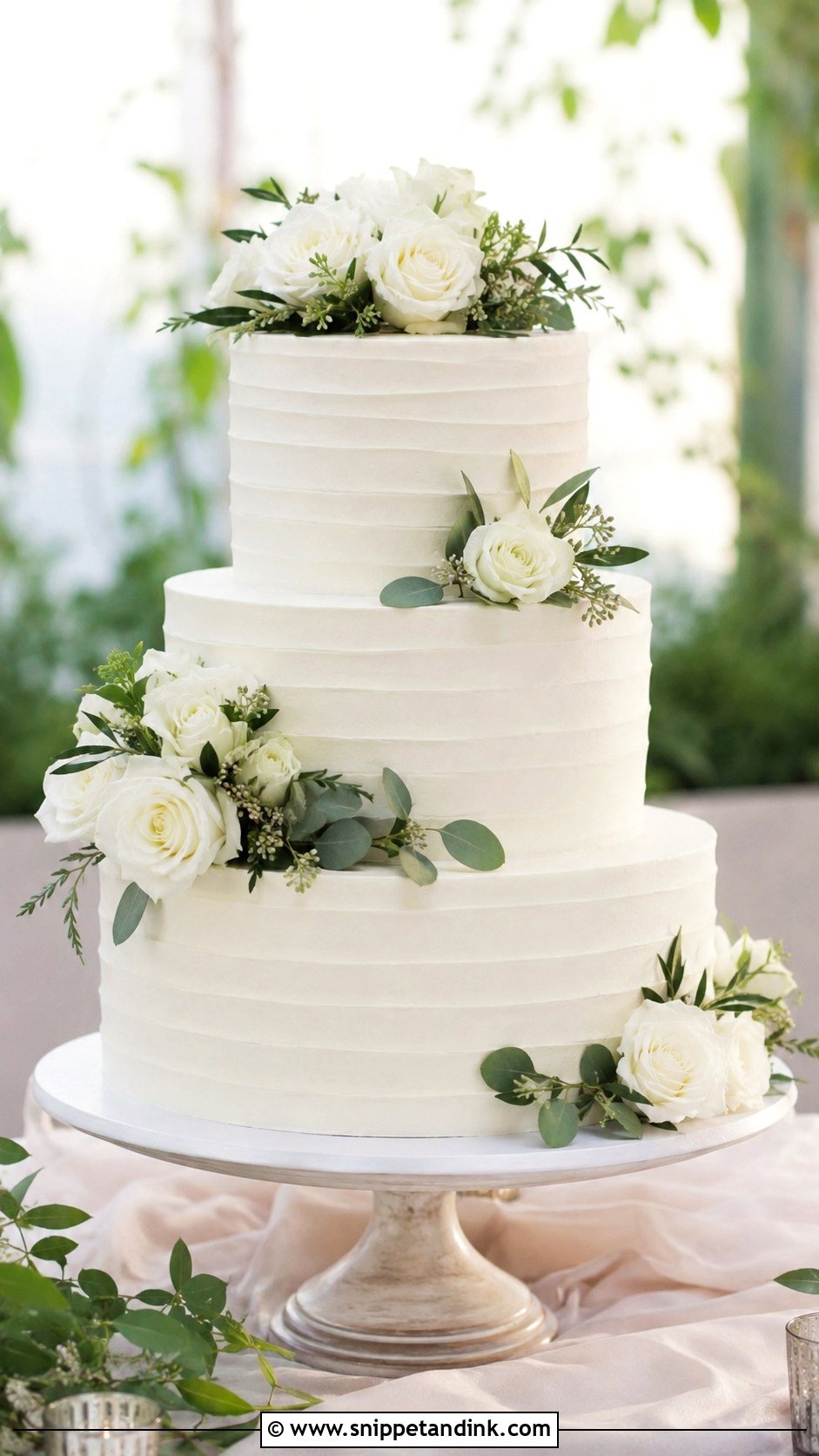 Greenery Wedding Cake With White Roses - Snippet and Ink - 20 Simple Wedding Cakes with Greenery