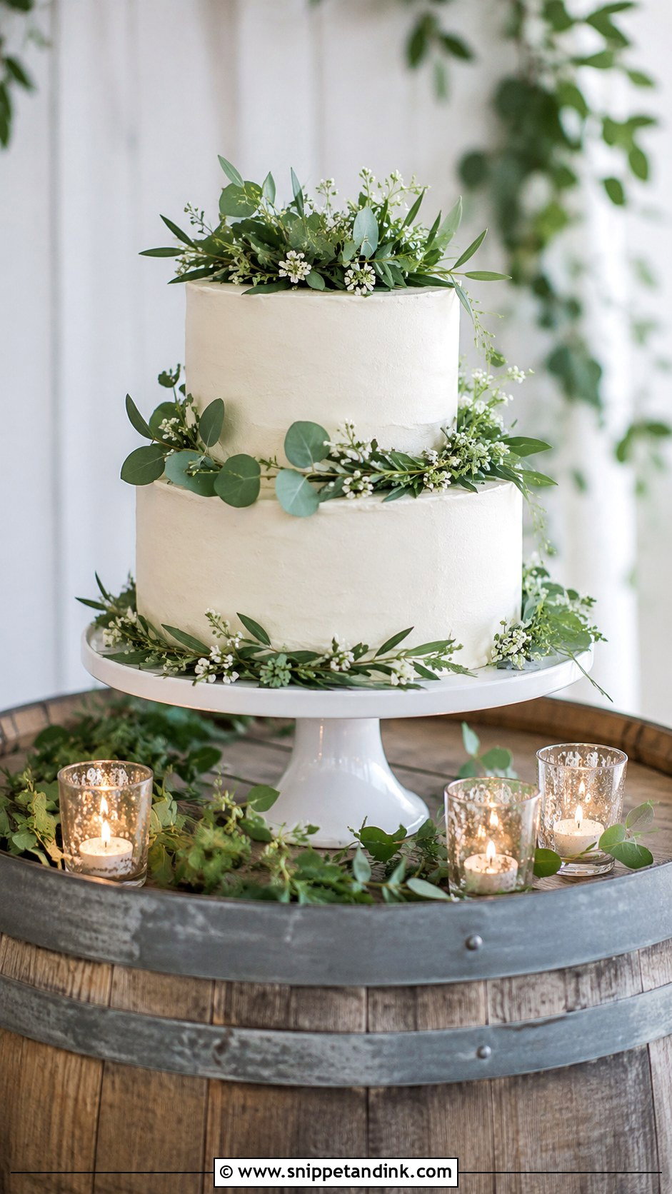 Greenery Wedding Cake on Barrel - Snippet and Ink - 20 Wedding Cake Ideas on Barrel
