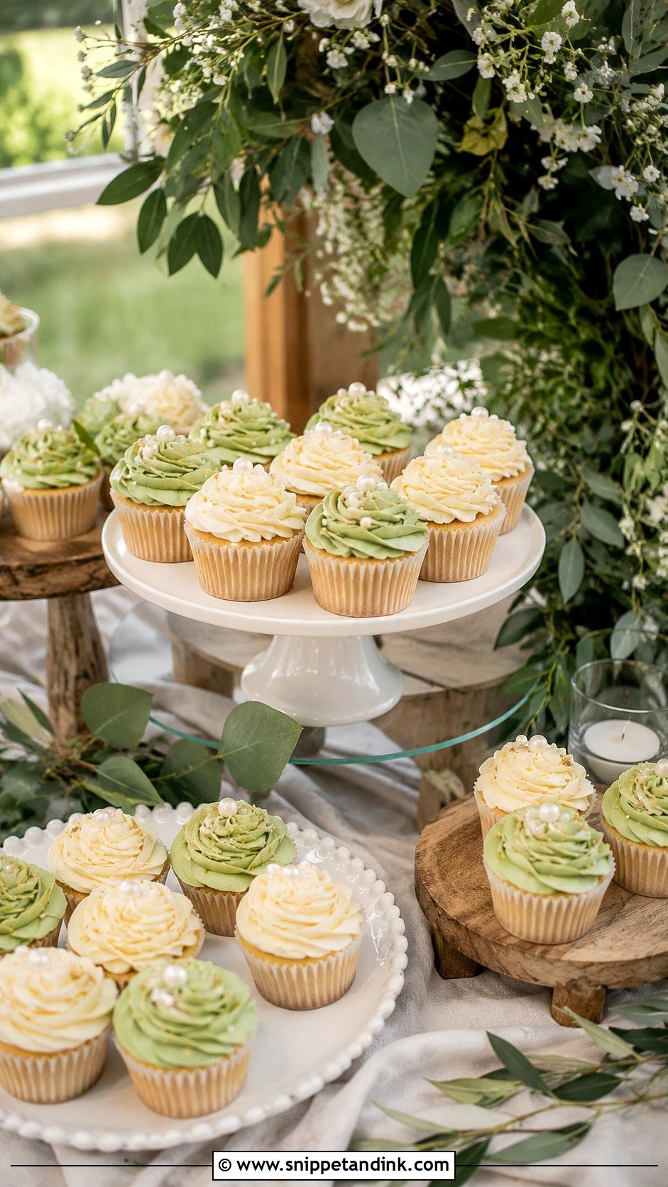 Greenery Wedding Cupcake Display - Snippet and Ink - 20 Wedding Cake Cupcakes Display Ideas