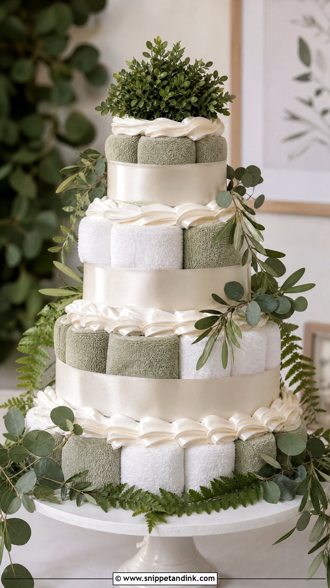 Greenery Wedding Towel Cake - Snippet and Ink - 20 Wedding Towel Cakes