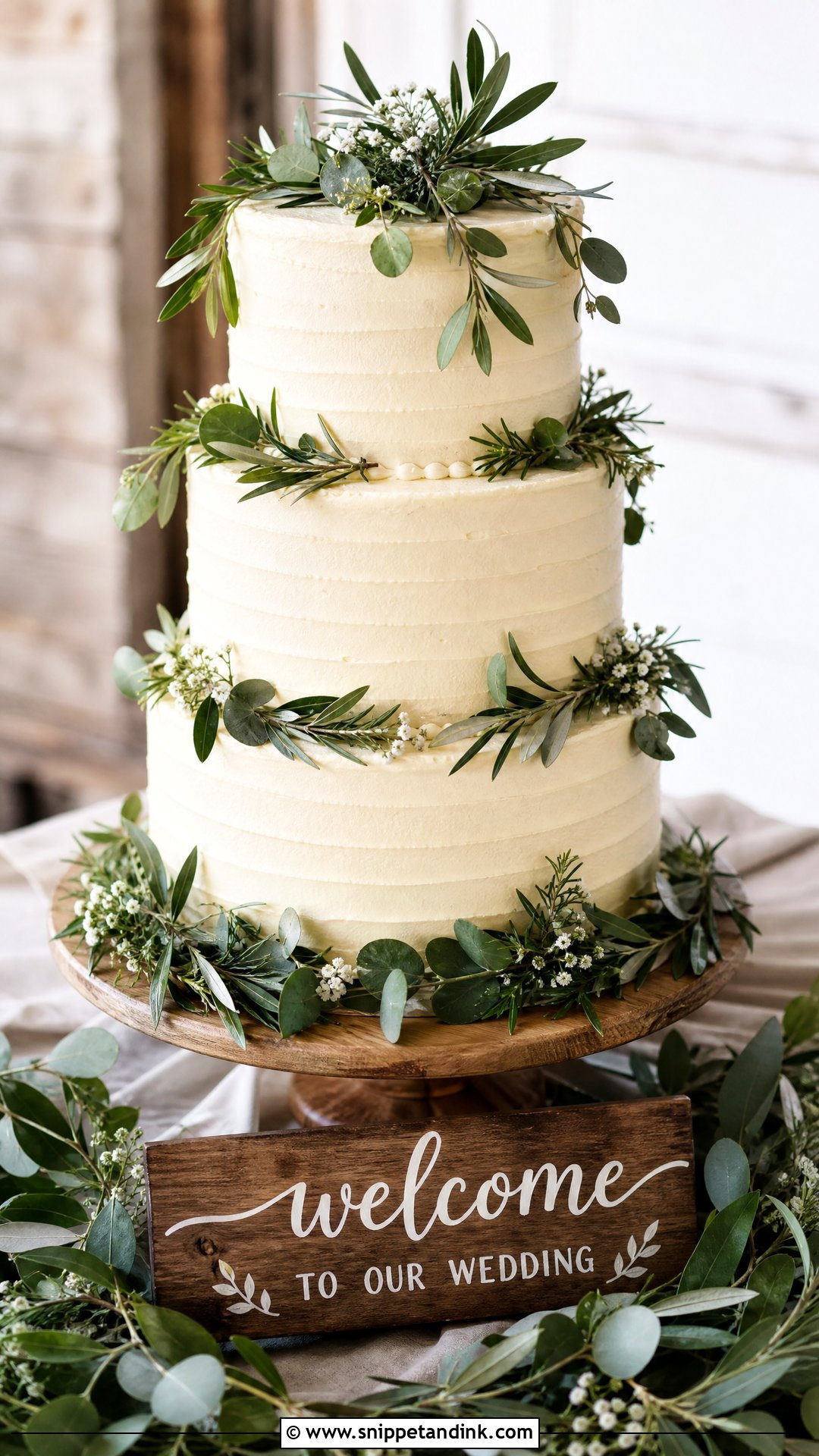 Greenery Welcome Wedding Cake - Snippet and Ink - 30 Welcome Cake Ideas for Wedding