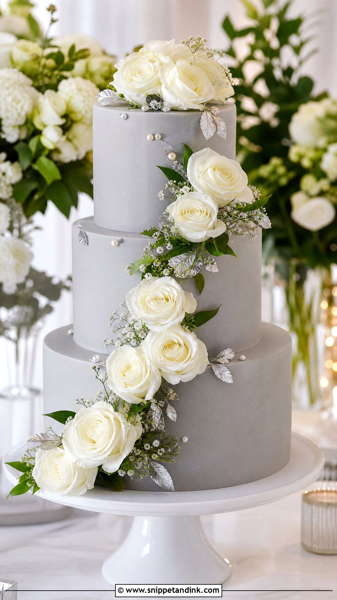 Grey Cake With White Roses - Snippet and Ink - 25 Grey Cake Ideas for Wedding