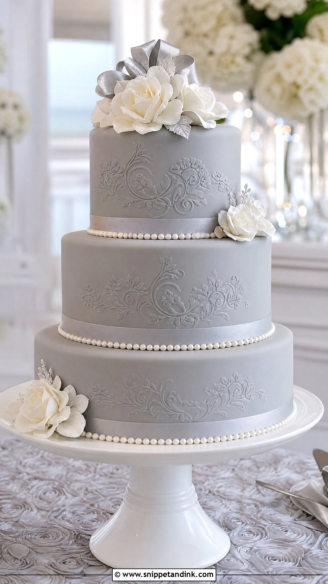 Grey Fondant Wedding Cake - Snippet and Ink - 25 Grey Cake Ideas for Wedding