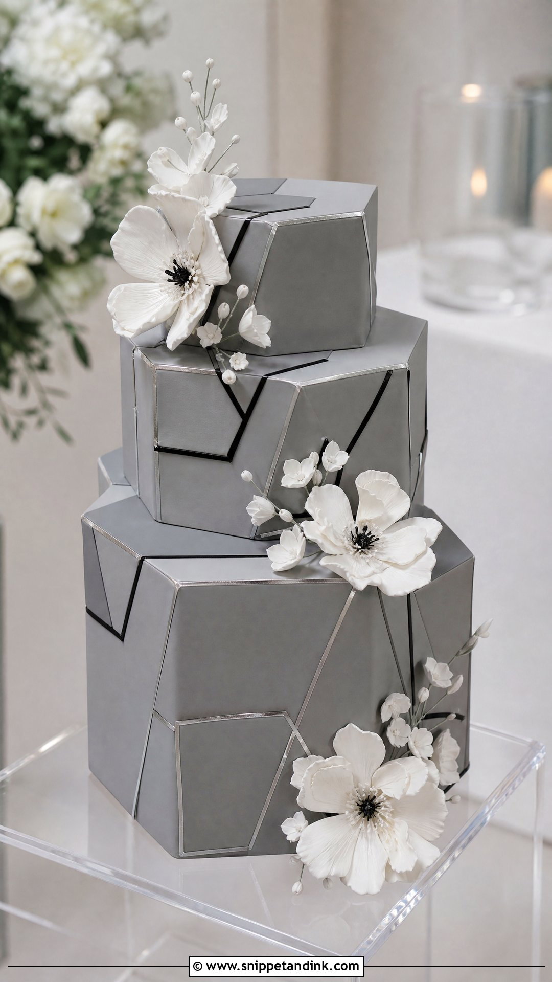 Grey Geometric Wedding Cake - Snippet and Ink - 25 Grey Cake Ideas for Wedding