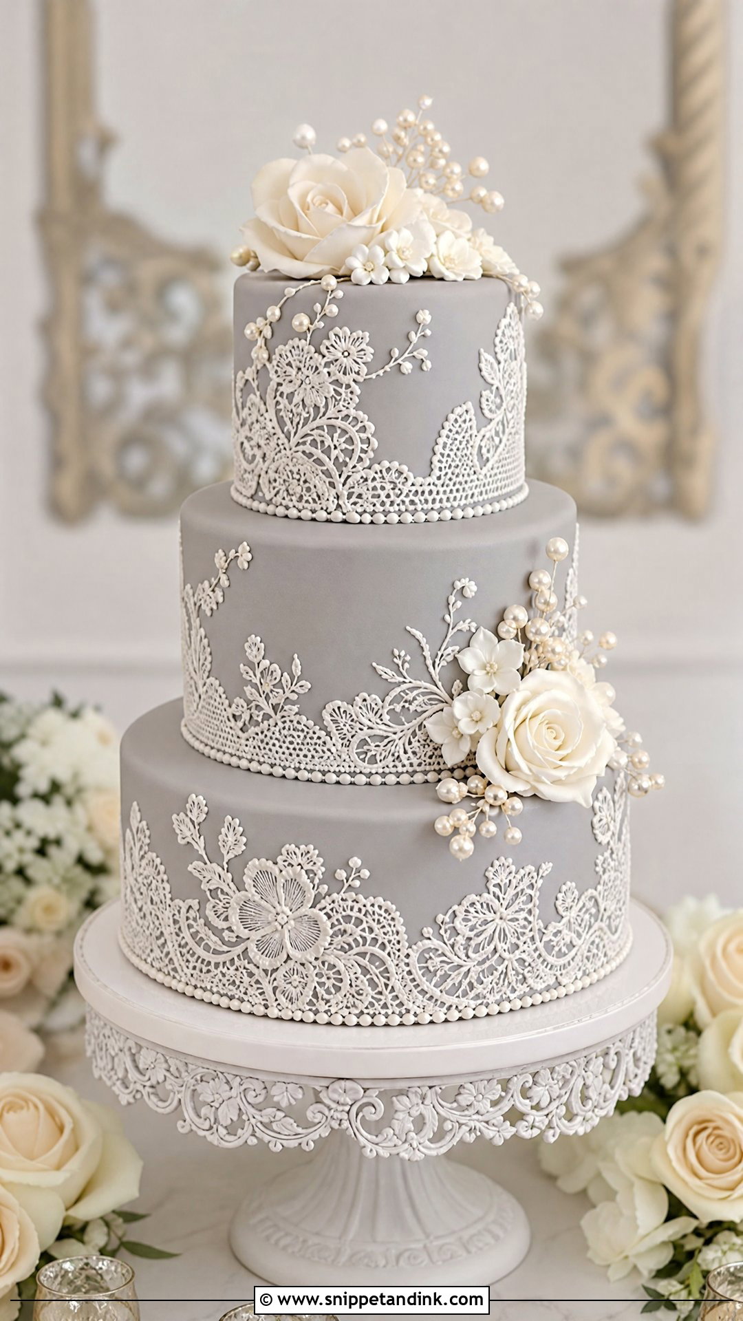 Grey Lace Wedding Cake - Snippet and Ink - 25 Grey Cake Ideas for Wedding
