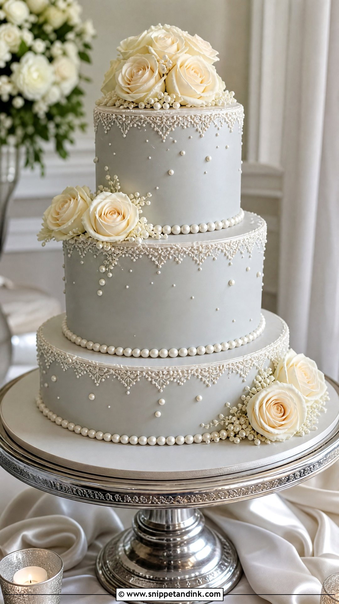 Grey Pearl Wedding Cake - Snippet and Ink - 25 Grey Cake Ideas for Wedding