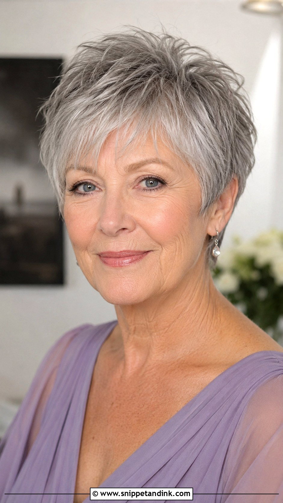 Grey Pixie With Bangs - Snippet and Ink - 30 Mother of the Groom Hairstyles