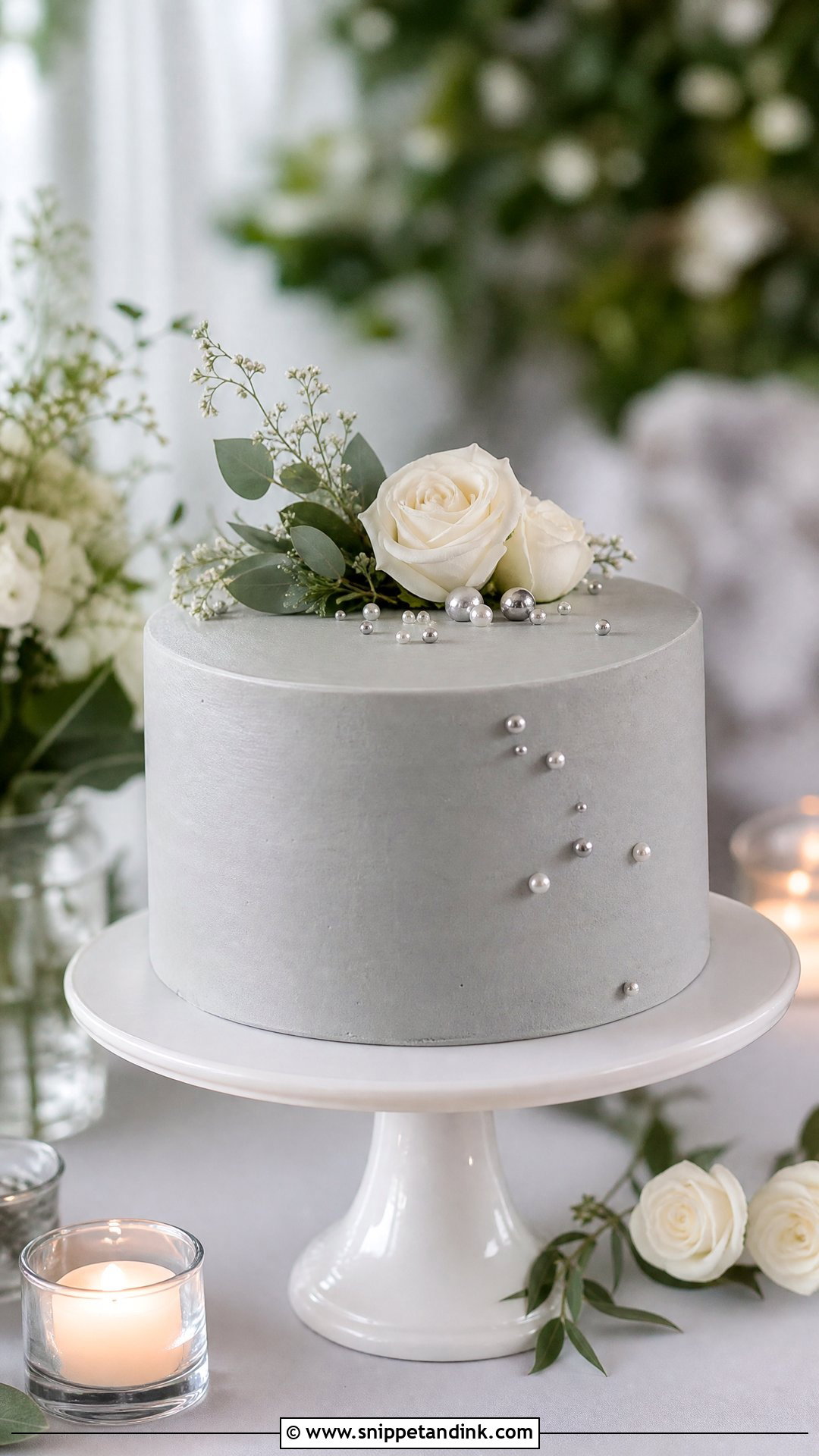 Grey Single Tier Wedding Cake - Snippet and Ink - 25 Grey Cake Ideas for Wedding