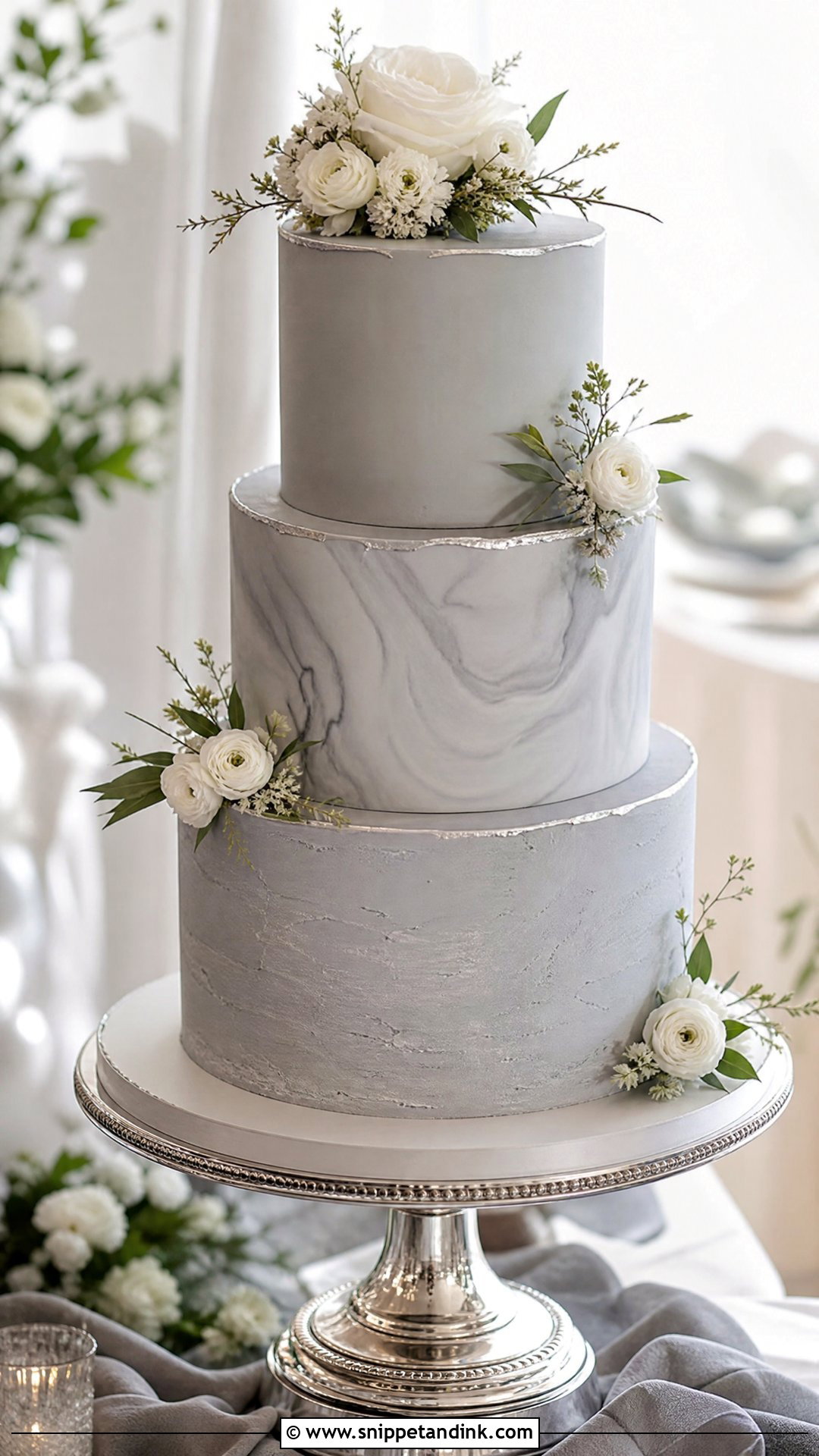 Grey Three Tier Wedding Cake - Snippet and Ink - 25 Grey Cake Ideas for Wedding