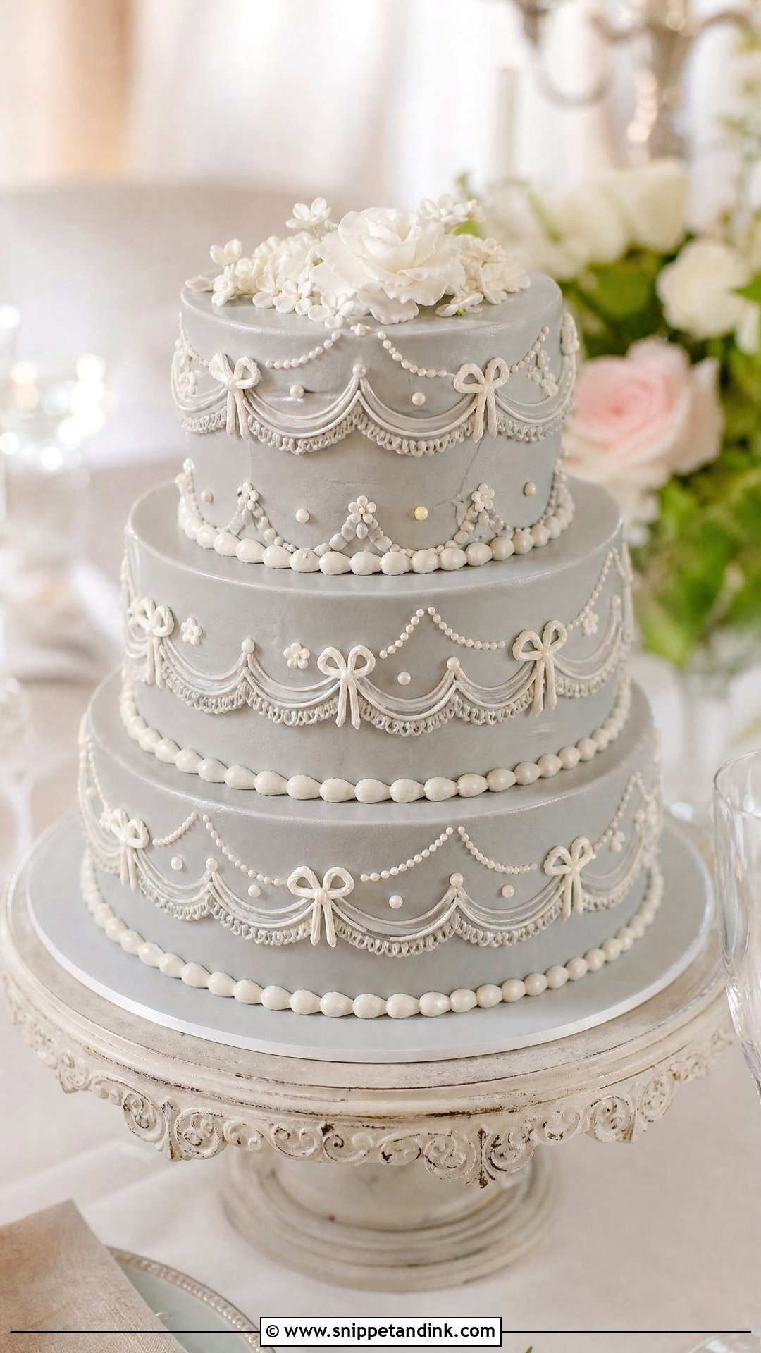 Grey Vintage Wedding Cake - Snippet and Ink - 25 Grey Cake Ideas for Wedding