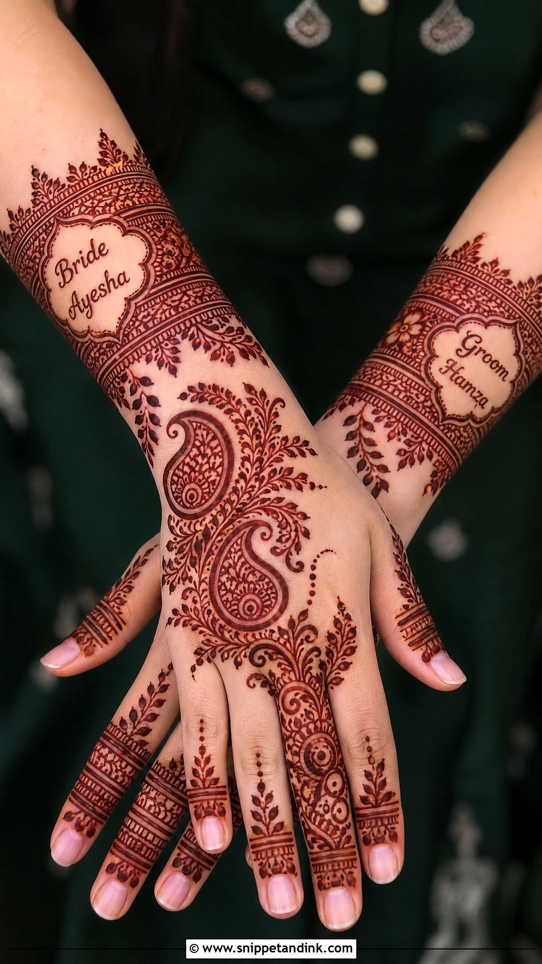 Groom Back Hand Mehndi With Bride Name - Snippet and Ink - 20 Groom Back Hand Mehndi Design Ideas